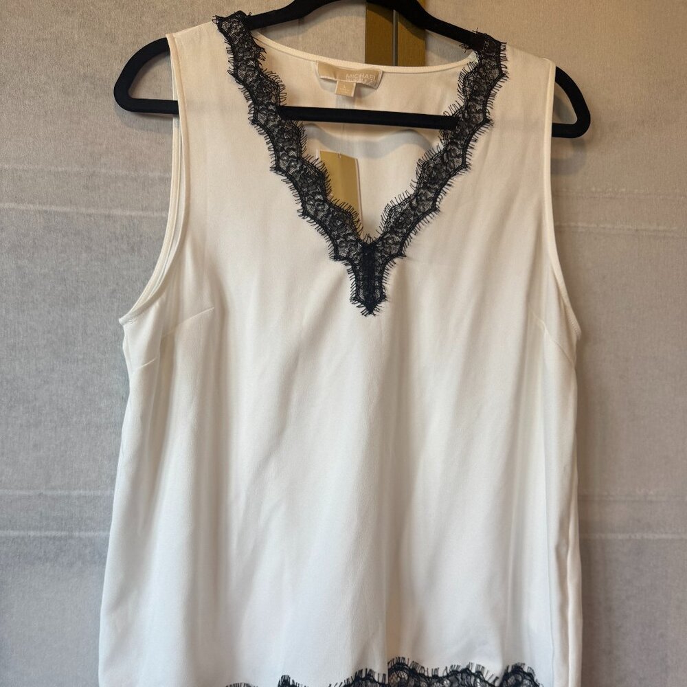 Michael Kors Ecru Sleeveless Lace Trim Blouse – Size L (NWT)